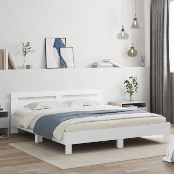 Cadru de pat cu tăblie și LED, alb, 200x200 cm - Img 3