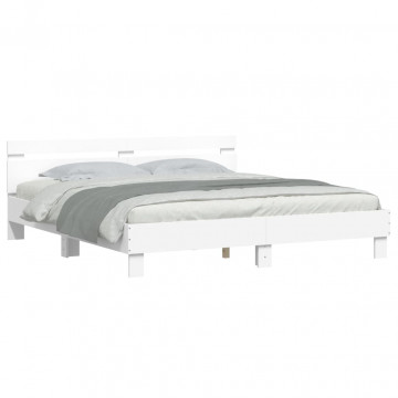 Cadru de pat cu tăblie și LED, alb, 200x200 cm - Img 7
