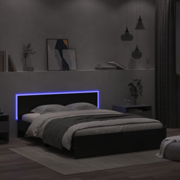 Cadru de pat cu tăblie și LED, negru, 160x200 cm - Img 1