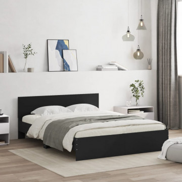 Cadru de pat cu tăblie și LED, negru, 160x200 cm - Img 3