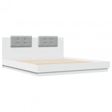 Cadru de pat cu tăblie și lumini LED, alb, 180x200 cm - Img 3