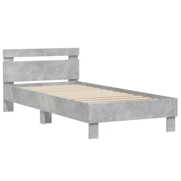 Cadru de pat cu tăblie și lumini LED, gri beton, 90x200 cm - Img 5