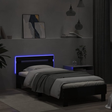 Cadru de pat cu tăblie și lumini LED, negru, 75x190 cm - Img 4