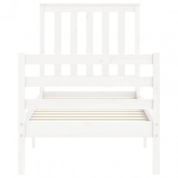 Cadru de pat cu tăblie single mic, alb, lemn masiv - Img 5