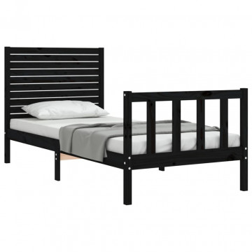 Cadru de pat cu tăblie Small Single, negru, lemn masiv - Img 4