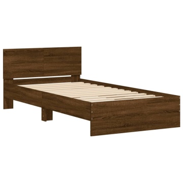 Cadru de pat cu tăblie stejar maro 100x200 cm lemn prelucrat - Img 2