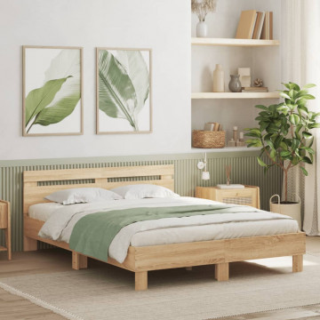 Cadru de pat cu tăblie stejar sonoma 150x200 cm lemn prelucrat - Img 3