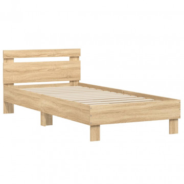 Cadru de pat cu tăblie stejar sonoma 75x190 cm lemn prelucrat - Img 2