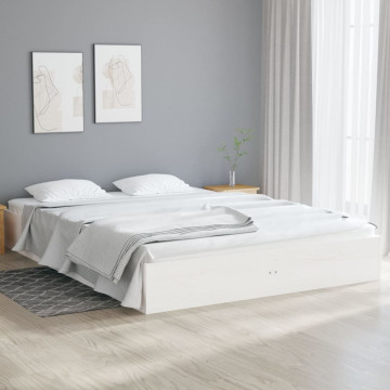 Cadru de pat dublu 4FT6, alb, 135x190 cm, lemn masiv - Img 1