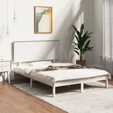 Cadru de pat dublu, alb, 135x190 cm, lemn masiv - Img 1