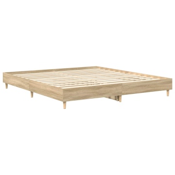 Cadru de pat fără saltea Stejar Sonoma 200x200cm Lemn prelucrat - Img 4