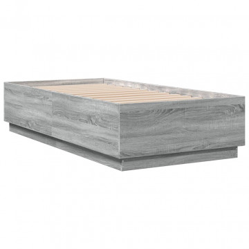 Cadru de pat, gri sonoma, 90x190 cm, lemn prelucrat - Img 2