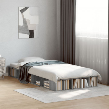 Cadru de pat, gri sonoma, 90x200 cm, lemn prelucrat - Img 3