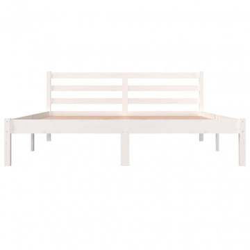 Cadru de pat King Size 5FT, alb, 150x200 cm, lemn masiv de pin - Img 4