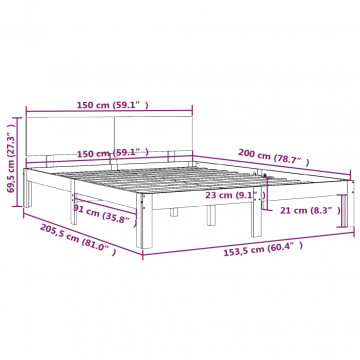 Cadru de pat King Size 5FT, alb, 150x200 cm, lemn masiv - Img 7