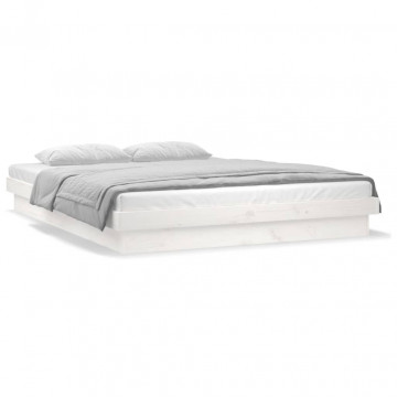 Cadru de pat LED Super King Size, alb, 180x200 cm, lemn masiv - Img 5