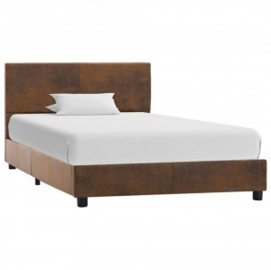 Cadru de pat, maro, 100 x 200 cm, piele întoarsă ecologică - Img 1