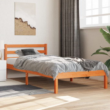 Cadru de pat, maro ceruit, 100x200 cm, lemn masiv de pin - Img 3