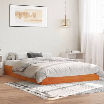 Cadru de pat, maro ceruit, 135x190 cm, lemn masiv de pin - Img 3