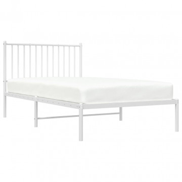 Cadru de pat metalic cu tăblie, alb, 100x190 cm - Img 3