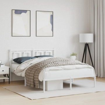 Cadru de pat metalic cu tăblie, alb, 135x190 cm - Img 3