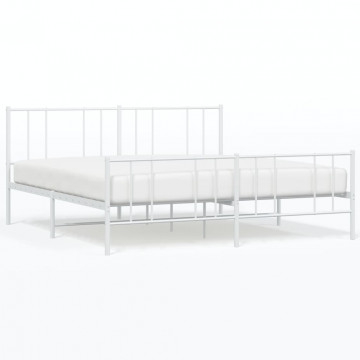 Cadru de pat metalic cu tăblie, alb, 200x200 cm - Img 2