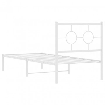 Cadru de pat metalic cu tăblie, alb, 75x190 cm - Img 6