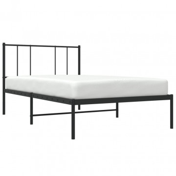 Cadru de pat metalic cu tăblie, negru, 75x190 cm - Img 3