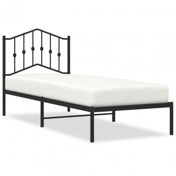 Cadru de pat metalic cu tăblie, negru, 90x190 cm - Img 2