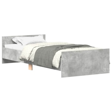 Cadru de pat mic single, gri beton, 75x190 cm, lemn prelucrat - Img 2