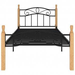 Cadru de pat, negru, 100x200 cm, metal și lemn masiv stejar - Img 3
