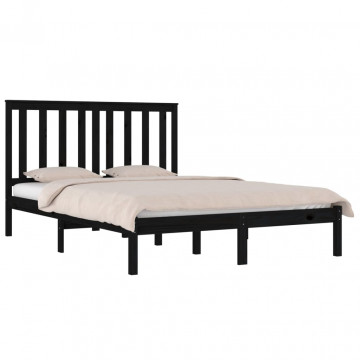 Cadru de pat, negru, 160x200 cm, lemn masiv de pin - Img 3