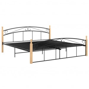 Cadru de pat, negru, 180x200 cm, metal și lemn masiv de stejar - Img 2