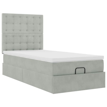 Cadru de pat otoman cu saltele Gri deschis 90x200cm catifea - Img 6