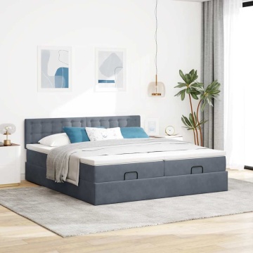 Cadru de pat otoman cu saltele Gri închis 180x200cm catifea - Img 3