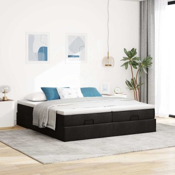 Cadru de pat otoman cu saltele, material negru 180x200cm - Img 3