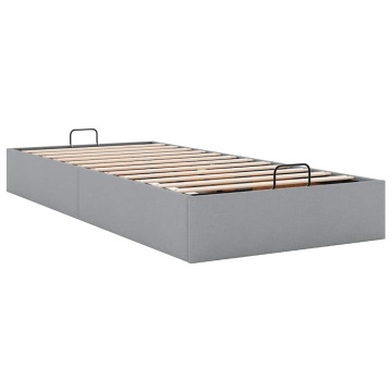 Cadru de pat otoman fără saltea țesătură gri deschis 100x200 cm - Img 4