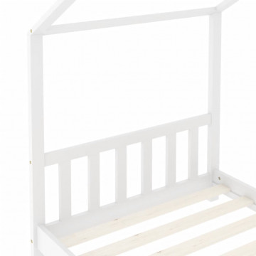 Cadru de pat pentru copii, alb, 70 x 140 cm, lemn masiv de pin - Img 4