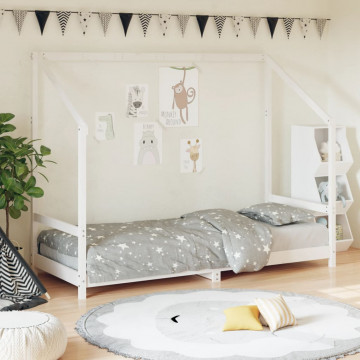 Cadru de pat pentru copii, alb, 80x200 cm, lemn masiv de pin - Img 1