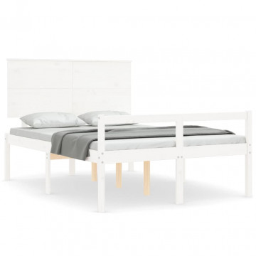 Cadru de pat senior cu tăblie dublu, alb, lemn masiv - Img 2