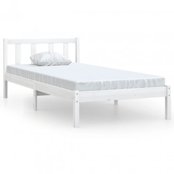 Cadru de pat single, alb, 90x190 cm, lemn masiv de pin - Img 2
