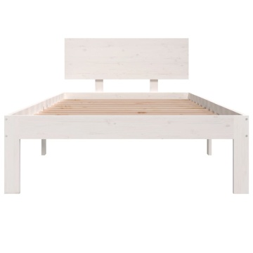Cadru de pat single, alb, 90x190 cm, lemn masiv - Img 4