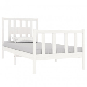 Cadru de pat single, alb, 90x190 cm, lemn masiv - Img 3