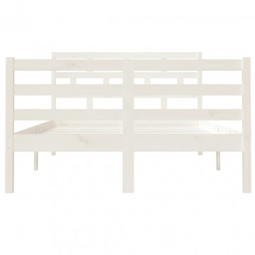 Cadru de pat Small Double 4FT, alb, 120x190 cm, lemn masiv - Img 4