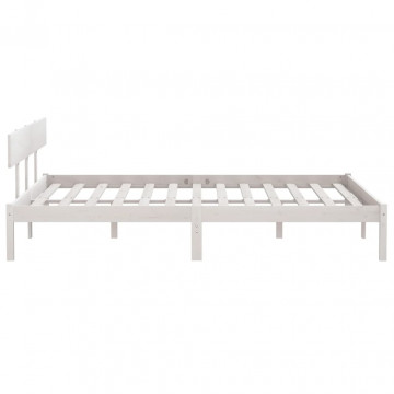 Cadru de pat UK Super King, alb, 180x200 cm, lemn masiv pin - Img 8