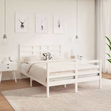 Cadru pat, alb, 140x190 cm, lemn masiv - Img 1