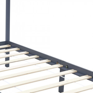 Cadru pat cu baldachin, gri, 100x200 cm, lemn masiv de pin - Img 7