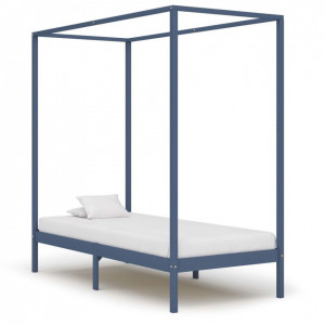 Cadru pat cu baldachin, gri, 90x200 cm, lemn masiv de pin - Img 1