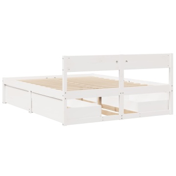 Cadru pat cu sertare, 140x200 cm, alb, lemn masiv pin - Img 5