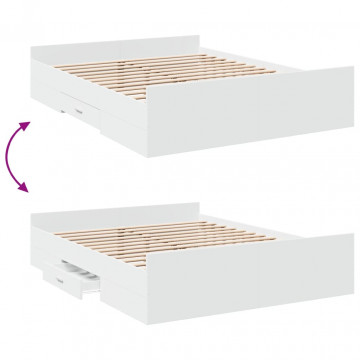 Cadru pat cu sertare alb extralucios 150x200 cm, lemn prelucrat - Img 6